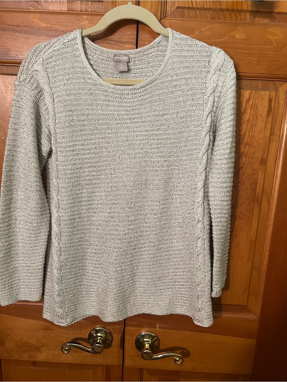 Chico's Light Cream Crewneck Textured Knit Sweater